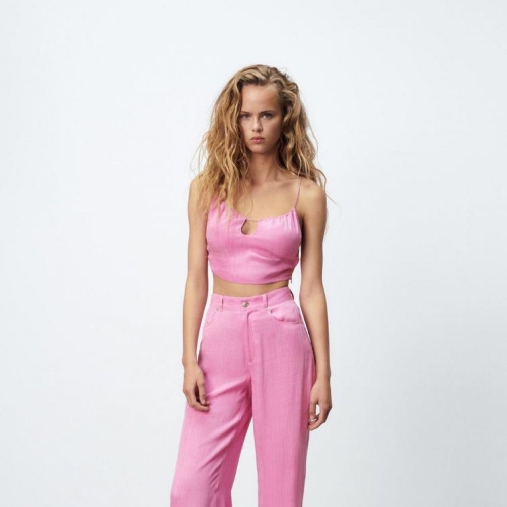 Zara Flowy Crop Top Bubble Gum NWT